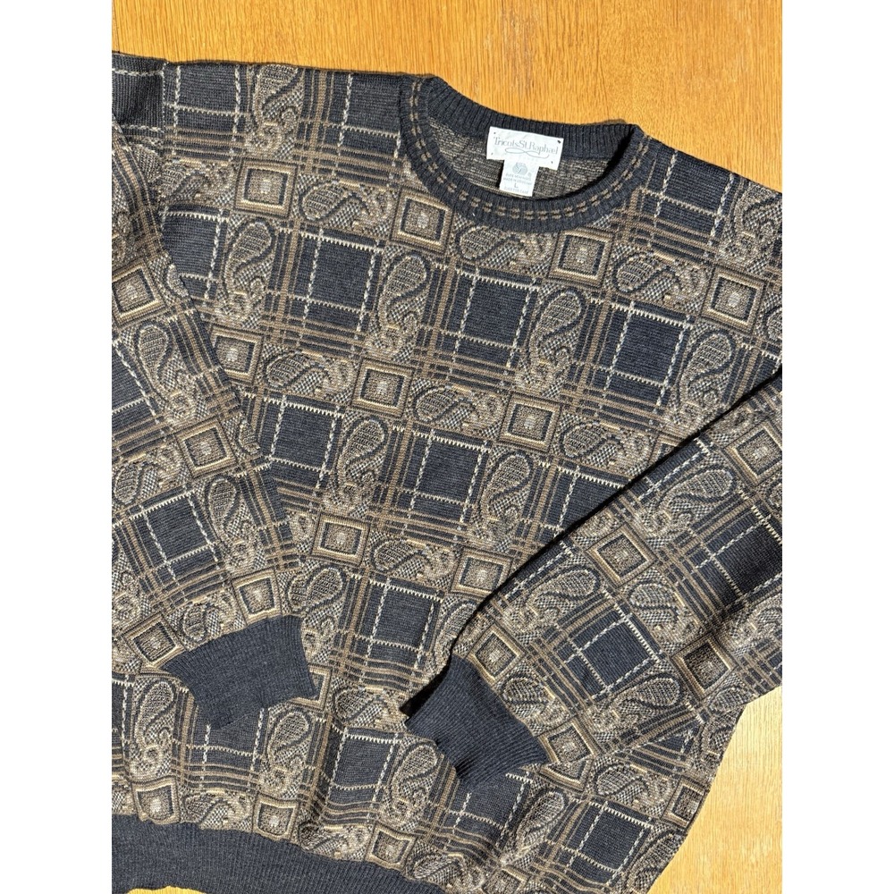 Tricots St Raphael Sweater Men L Wool Geometric‎ Paisley 90s Made in Uruguay